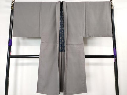 平和屋本店■極上　男性　長羽織　お召地　キングサイズ　格子地紋　源氏鼠色　逸品　DZAA4426kh5