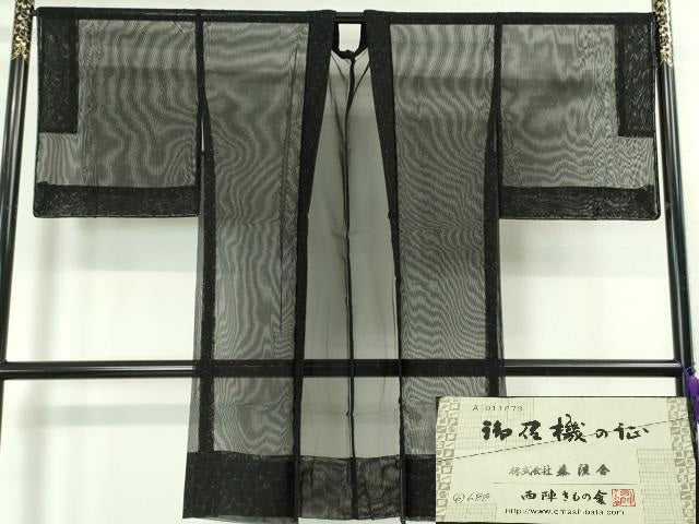 平和屋本店■極上 京都 西陣 織元ブランド 泰流舎 長羽織 スリーシーズン 塵除け 紗 やまと金ラベル 黒地 証紙付 逸品 未使用 DZAA4427kh5