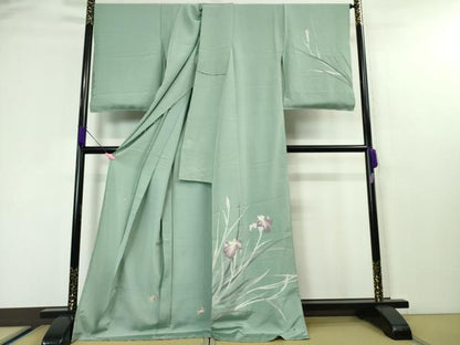 平和屋本店■極上　加賀友禅の巨匠 初代 由水十久　訪問着　仮絵羽　蟹　杜若　薄青色地　上代108万円　証紙・タグ付き　逸品　DZAA4432kh5