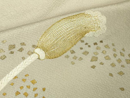 平和屋本店■極上　人間国宝　福田喜三郎　色留袖　刺繍　結び紐　暈し染め　亜麻色地　金糸　大丸扱い　逸品　未使用　DZAA4433kh5