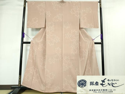 平和屋本店■極上　銀座もとじ　小紋　楓　サーモンピンク色　たとう紙付き　逸品　DZAA4437kh5