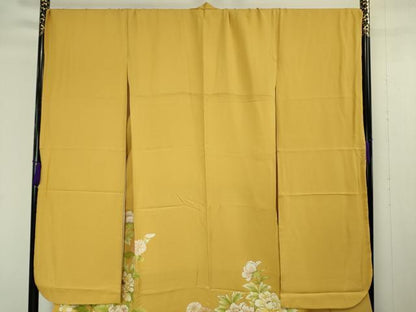 平和屋本店■極上　創業460年・千總　振袖　駒刺繍　牡丹　藤黄色地　金彩　逸品　DZAA4438kh5