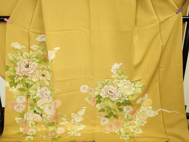 平和屋本店■極上　創業460年・千總　振袖　駒刺繍　牡丹　藤黄色地　金彩　逸品　DZAA4438kh5