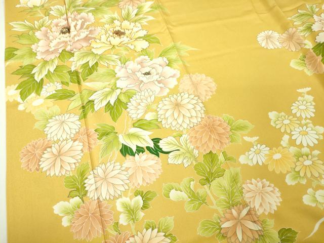 平和屋本店■極上　創業460年・千總　振袖　駒刺繍　牡丹　藤黄色地　金彩　逸品　DZAA4438kh5
