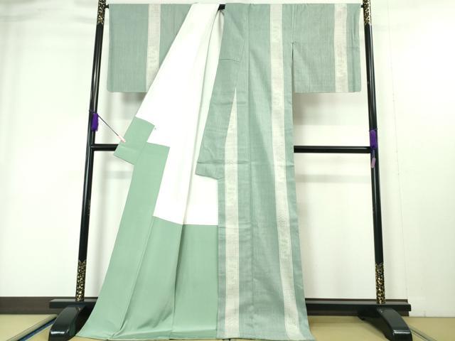 平和屋本店■極上　本場結城紬　重要無形文化財　わさび色百亀甲帯状　そごう百貨店　証紙・証明書付き　逸品　未使用　DZAA4439kh5