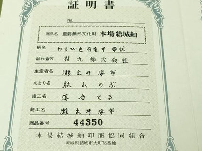 平和屋本店■極上　本場結城紬　重要無形文化財　わさび色百亀甲帯状　そごう百貨店　証紙・証明書付き　逸品　未使用　DZAA4439kh5
