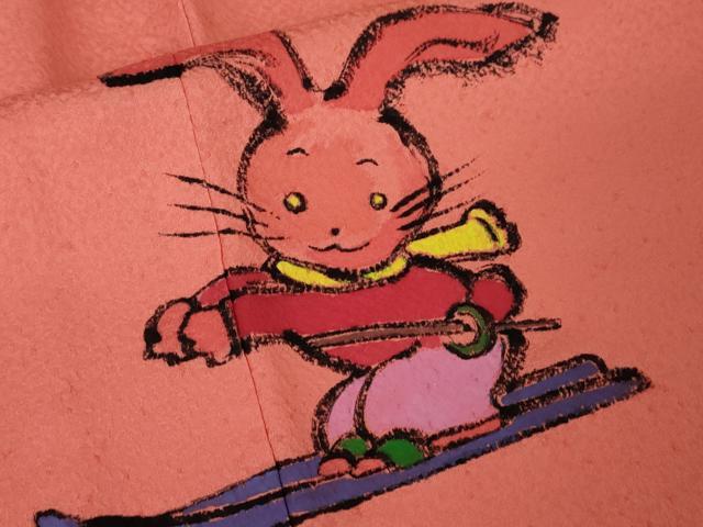 平和屋本店●極上 訪問着 作家物 松下喜暁 手描き 兎 うさぎ スキー 真朱色地 逸品 未使用 DZAA4441kh5