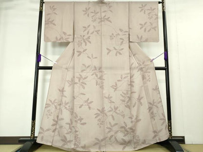 平和屋本店▽極上 小紋 無双 紗×絽 南天枝葉文 薄柿色地 逸品 DZAA4448kh5