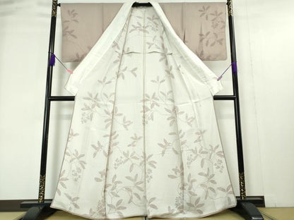 平和屋本店▽極上 小紋 無双 紗×絽 南天枝葉文 薄柿色地 逸品 DZAA4448kh5