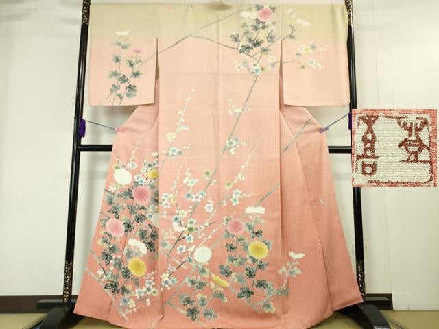 平和屋本店■極上　人間国宝・羽田登喜男　訪問着　枝菊梅文　暈し染め　逸品　DZAA4452kh5