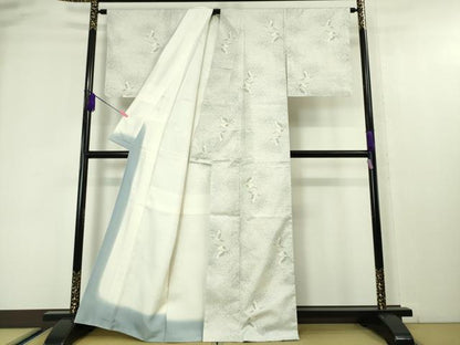 平和屋本店■極上　本場大島紬　白大島　群鶴　逸品　未使用　DZAA4457kh5