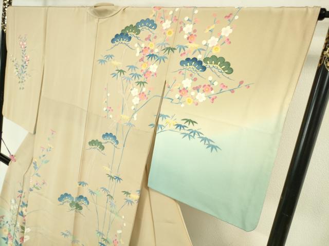 平和屋本店■極上　本加賀友禅作家　押田正義　訪問着　松竹梅花文　暈し染め　薄香色地　逸品　DZAA4459kh5