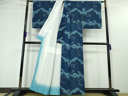 平和屋本店■希少　本場手染琉球紅型　森田紅型　訪問着　重ね山　反端付き　逸品　DZAA4478kh5