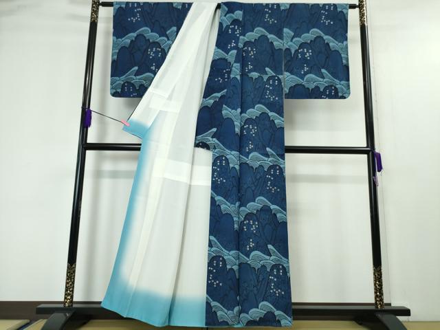平和屋本店■希少　本場手染琉球紅型　森田紅型　訪問着　重ね山　反端付き　逸品　DZAA4478kh5