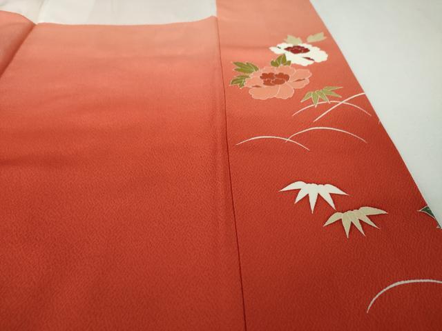 平和屋本店■極上　創業460年・千總　振袖　駒刺繍　飛鶴吉祥花文　甚三紅色地　暈し染め　金彩　逸品　DZAA4479kh5