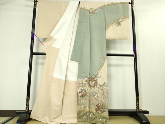 平和屋本店■極上　中国三大刺繍　スワトウ刺繍　汕頭刺繍　総刺繍　訪問着　風景花文　薄卵色地　金糸　やまと誂製　逸品　DZAA4482kh5