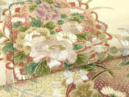 平和屋本店■極上　中国三大刺繍　スワトウ刺繍　汕頭刺繍　総刺繍　訪問着　風景花文　薄卵色地　金糸　やまと誂製　逸品　DZAA4482kh5