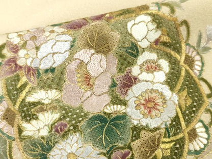 平和屋本店■極上　中国三大刺繍　スワトウ刺繍　汕頭刺繍　総刺繍　訪問着　風景花文　薄卵色地　金糸　やまと誂製　逸品　DZAA4482kh5