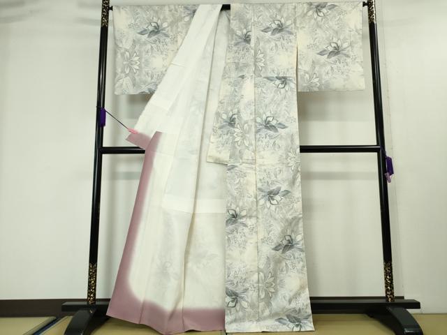 本場大島紬 都喜ヱ門 白大島紬 南蛮船 正絹 新古品 白色 yzk628 平和屋本店○極上 都喜ヱ門 本場大島紬 白大島 藤白泥 花