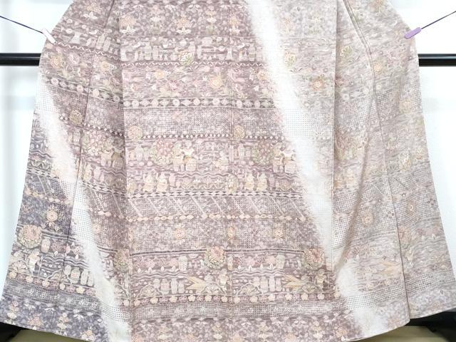 平和屋本店■極上　中国三大刺繍　スワトウ刺繍　汕頭刺繍　訪問着　古代人物壁画文様　暈し染め　金糸　逸品　未使用　DZAA4493kh5