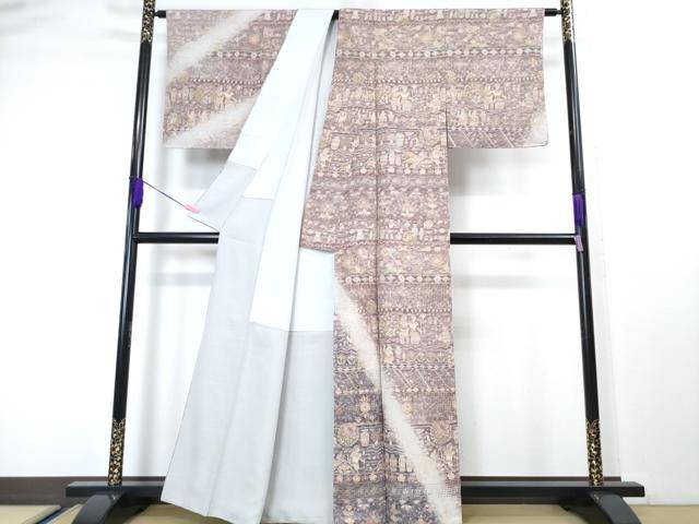 平和屋本店■極上　中国三大刺繍　スワトウ刺繍　汕頭刺繍　訪問着　古代人物壁画文様　暈し染め　金糸　逸品　未使用　DZAA4493kh5