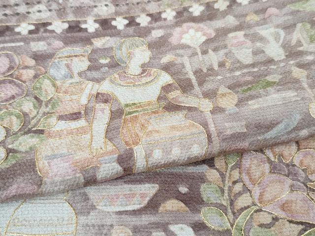 平和屋本店■極上　中国三大刺繍　スワトウ刺繍　汕頭刺繍　訪問着　古代人物壁画文様　暈し染め　金糸　逸品　未使用　DZAA4493kh5