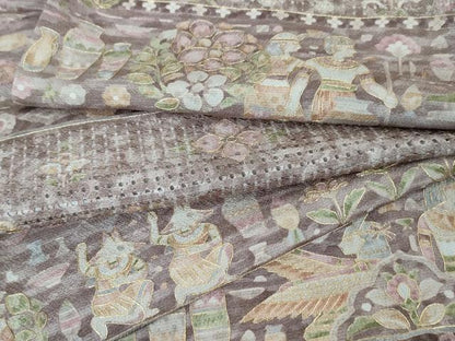 平和屋本店■極上　中国三大刺繍　スワトウ刺繍　汕頭刺繍　訪問着　古代人物壁画文様　暈し染め　金糸　逸品　未使用　DZAA4493kh5