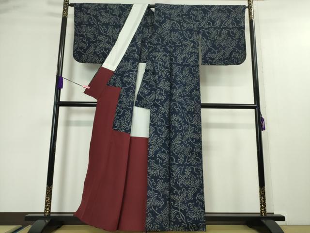 平和屋本店■極上　浦野理一　経節紬　胴抜き仕立て　唐草文　逸品　DZAA4497kh5