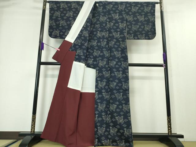 平和屋本店●極上　浦野理一　経節紬　背抜き仕立て　鳳凰文　逸品　DZAA4498kh6