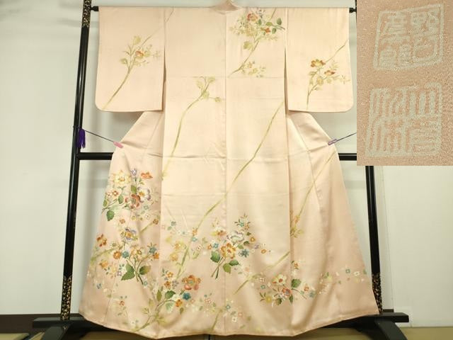 平和屋本店■極上　野口彦太郎　大彦三代目　江戸染繍友禅　訪問着　駒刺繍　枝花文　洗柿色地　金銀糸　高島屋扱い　逸品　DZAA4499kh5