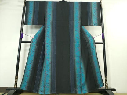 平和屋本店●極上　中国三大刺繍　スワトウ刺繍　汕頭刺繍　小紋　唐草間道　暈し染め　黒地　金彩　逸品　DZAA4501kh6
