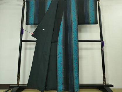 平和屋本店●極上　中国三大刺繍　スワトウ刺繍　汕頭刺繍　小紋　唐草間道　暈し染め　黒地　金彩　逸品　DZAA4501kh6