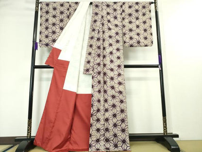 平和屋本店■極上　岩手の匠　草紫堂　南部絞り　紫根染　紬　麻の葉文様　逸品　DZAA4503kh5