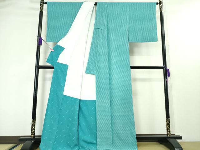 平和屋本店■極上　人間国宝　小宮康孝　江戸小紋　菊菱　浅葱色地　逸品　未使用　DZAA4505kh5