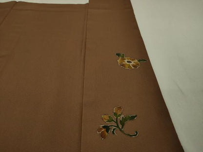 平和屋本店●希少　友禅染色家　品川恭子　訪問着　花唐草文　茶褐色色地　逸品　DZAA4506kh5
