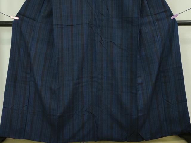 平和屋本店■極上　浦野理一　経節紬　背抜き仕立て　縞　濃紺地　逸品　DZAA4519kh5