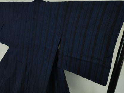 平和屋本店■極上　浦野理一　経節紬　背抜き仕立て　縞　濃紺地　逸品　DZAA4519kh5