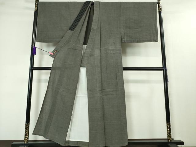 平和屋本店■極上　男性　綿紬　単衣　アンサンブル　長羽織セット　キングサイズ　綿屋謹製　着物：藍墨茶色地　逸品　DZAA4520kh5