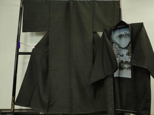 平和屋本店■極上　男性　紬　アンサンブル　長羽織セット　キングサイズ　色無地　蝉色地　逸品　未使用　DZAA4521kh5