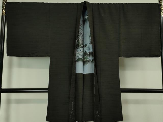 平和屋本店■極上　男性　紬　アンサンブル　長羽織セット　キングサイズ　色無地　蝉色地　逸品　未使用　DZAA4521kh5