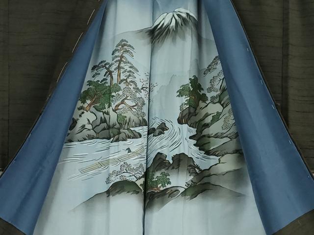 平和屋本店■極上　男性　紬　アンサンブル　長羽織セット　キングサイズ　色無地　蝉色地　逸品　未使用　DZAA4521kh5