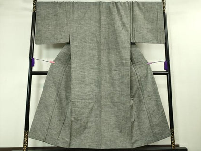 平和屋本店■極上　男性　紬　アンサンブル　長羽織(ひげ紬)セット　キングサイズ　灰色　逸品　DZAA4522kh5