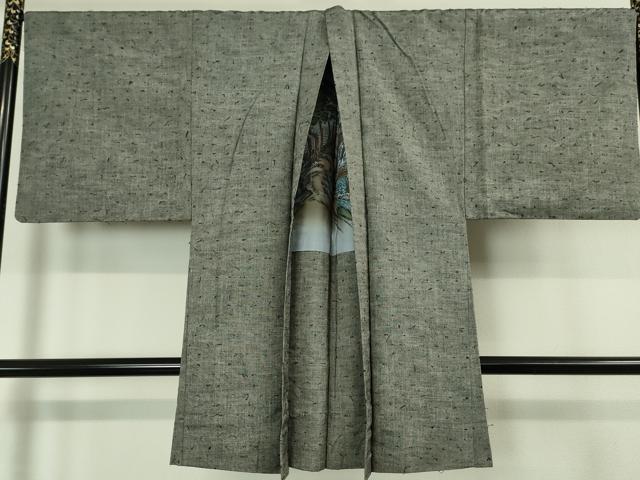平和屋本店■極上　男性　紬　アンサンブル　長羽織(ひげ紬)セット　キングサイズ　灰色　逸品　DZAA4522kh5