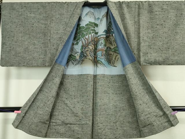平和屋本店■極上　男性　紬　アンサンブル　長羽織(ひげ紬)セット　キングサイズ　灰色　逸品　DZAA4522kh5