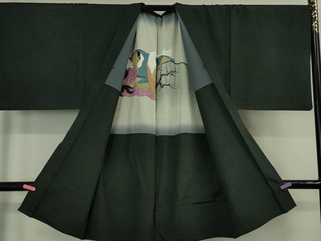 平和屋本店■極上　男性　紬　アンサンブル　長羽織セット　キングサイズ　着物：鉄色　長羽織：百入茶色　逸品　DZAA4523kh5