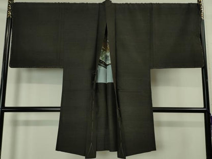 平和屋本店■極上　男性　紬　アンサンブル　長羽織セット　キングサイズ　暗黒色地　羽裏・能　逸品　未使用　DZAA4524kh5