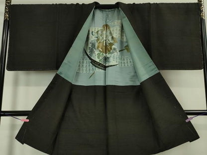 平和屋本店■極上　男性　紬　アンサンブル　長羽織セット　キングサイズ　暗黒色地　羽裏・能　逸品　未使用　DZAA4524kh5