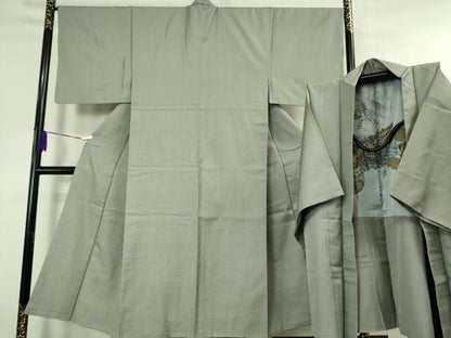 平和屋本店■極上　男性　お召　アンサンブル　100亀甲　総詰め　羽裏・東海道五十三次　反端付き　逸品　DZAA4525kh5