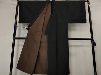 平和屋本店■極上　男性　結城紬　アンサンブル　黒地　さが美扱い　逸品　未使用　DZAA4530kh5