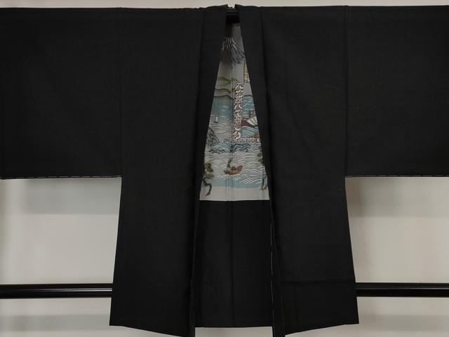 平和屋本店■極上　男性　結城紬　アンサンブル　黒地　さが美扱い　逸品　未使用　DZAA4530kh5